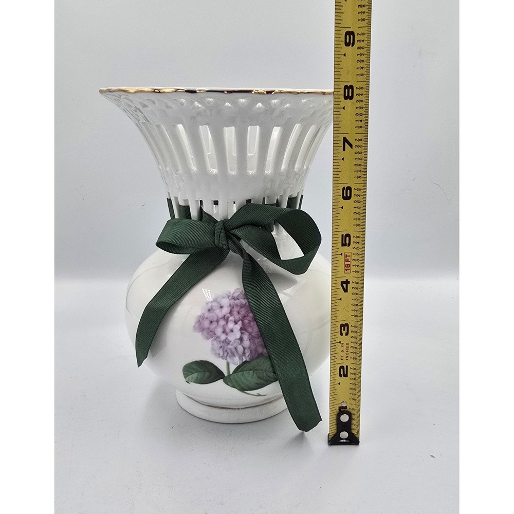 Purple Hydrangea Porcelain Flower Vase Gold Trim Lattice‎ Neck - Picture 13 of 14